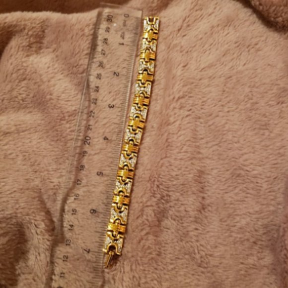 AFJ Gold Link Pave Rhinestone Tennis Bracelet - Picture 5 of 11